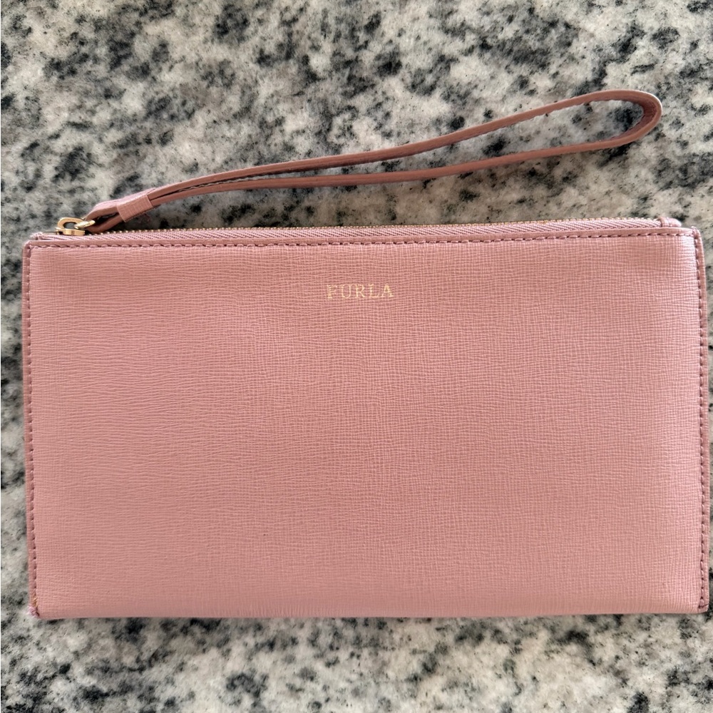 Furla Blush Pink Leather Wristlet Clutch